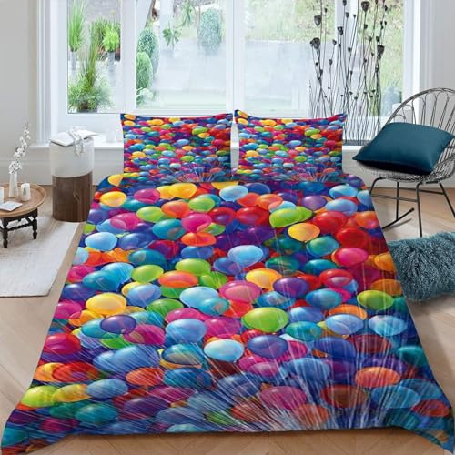 LLSZAHD BettwäSche 135x200 Luftballon Mikrofaser Bettbezug 135 x 200 Set mit 80x80 cm Kissenbezug, BettwäSche-Sets Kreative Malerei bügelfrei für Einzelbetten mit ReißVerschluss