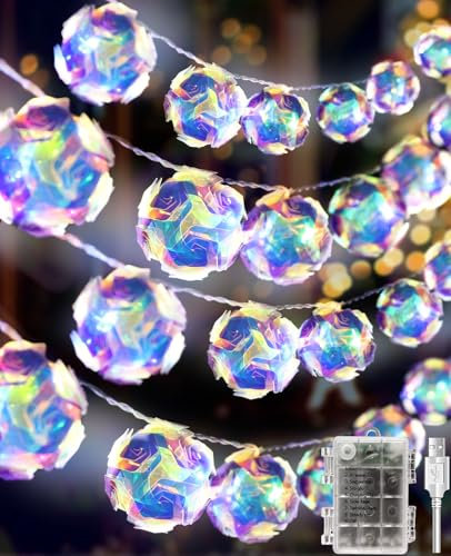 AceList Holografische schillernde LED-Lichterkette, 50 Stück, 4,6 m, bezaubernde Discokugel-Lichterkette, USB- und batteriebetriebene Lichterkette, schillernde Party-Dekorationen für Zuhause