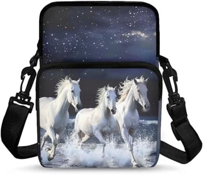 BYCHECAR Kleine Umhängetasche für Damen, Reise, Reißverschluss, Handytasche mit Riemen, pferd