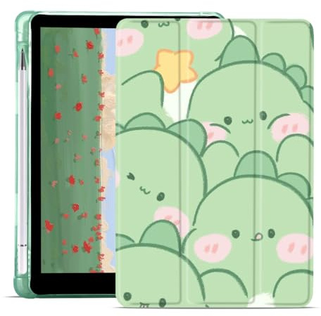 JOYLAND Cute Dinosaurier Hülle für iPad Air 11 Zoll M4 2026/M3 2025/M2 2024, Grün TPU Smart Stand Back Cover mit Stifthalter, Auto Wake/Sleep Faltbare Stoßfeste Schutzhülle