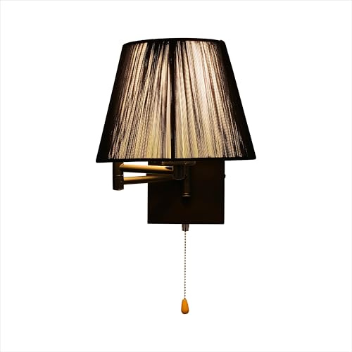 TEKLED myHome Metal Swing Arm Frustum Wall Light with Pull Down Switch | E27 Fitting | for Bedrooms Living Rooms Study Rooms Cafes Hotels | Black Accented White-Black Body (Bulb not Included)