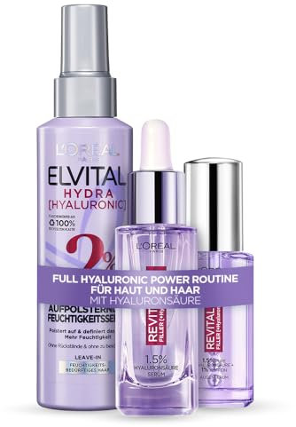 L'Oréal Paris Hyaluronic Heroes Set: Hydra Hyaluronic feuchtigkeitsspendende Spray Kur, Revitalift Filler Serum & Augenserum - Ultimative Feuchtigkeitspflege, [Amazon Exclusive], 3-teilig