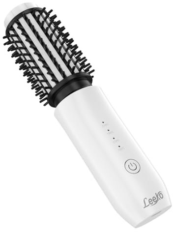 Leeko Cordless Heated Hair Curling Brush, 3 in 1 Hot Hair Brush 40mm, Portable Heated Hair Curler and Straightener Brush with 4 Temperatures,7000 mAh USB Rechargeable Cordelss Hair Curler (White)