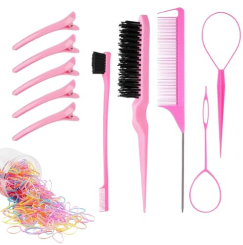 7 piece set Pink Hair styling tools, Hair comb, topsy tail hair tool, Edges brush, Hair comb set, Suitable for girls to do styling and female hair salons
