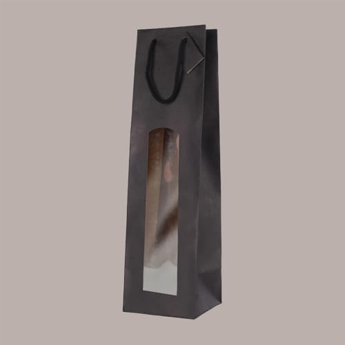Lucgel Shopper Papierbeutel für Flaschen Magnum Black Edition mit Fenster 13 + 11,4 x 44 cm - 10 Stück -