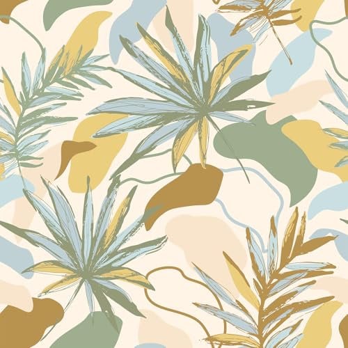 VaryFloral Pale Yellow Peel and Stick Wallpaper 44.5cmx400cm Contact Paper Tropical Palm Leaves Self Adhesive Wallpaper Waterproof Sticky Vinyl Roll Removable Wall Stickers for Bedrooms Furniture