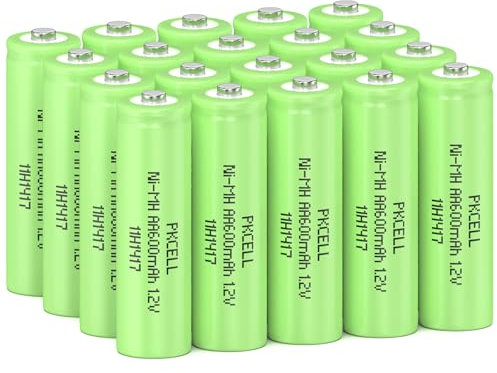 PKCELL Lot de 20 piles AA rechargeables NIMH 1,2 V 600 mAh pour lampes solaires, jouets