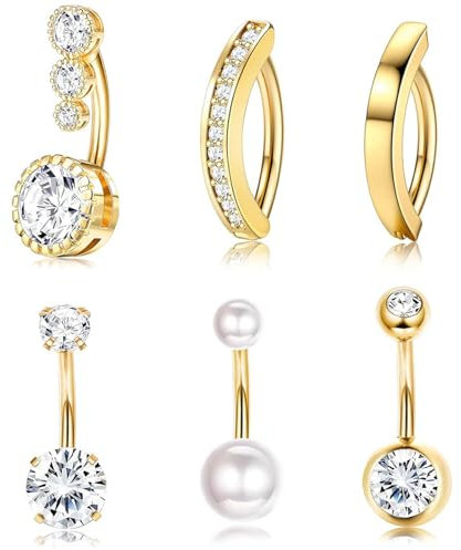 agogue 6 Stück Bauchnabelpiercing Chirurgenstahl Bauchnabelpiercing Ring, Bauchnabelpiercing Gold Für Frauen Piercing Bauchnabel Schmuck, Sehr Geeignet Für Strandbekleidung