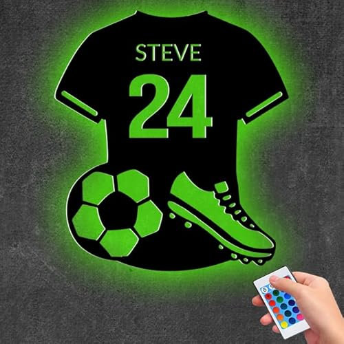 FCLYDER Fußball trikot personalisieren Led Licht mit Namen & Nummer - Personalisierte Fußball Deko - Fußball Neon Zeichen Metall - Geschenke für Jungs Mädchen - Zimmer Deko, Geburtstag