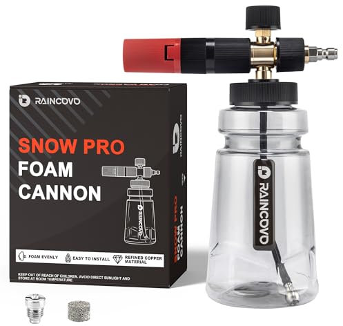 Raincovo Canon à mousse à large ouverture pour nettoyeur haute pression, canon à mousse épaisse pour lavage de voiture, canon à savon réglable avec connecteur rapide de 6,35 mm, buse à orifice