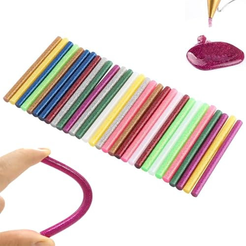 Bastoni di Colla a Caldo 7x100mm, Colla a Caldo Glitter, 50 Pezzi Multicolori Colla a Caldo Bastoncini, 10 Colori Ricariche Colla a Caldo Colorata, per Fai da Te, Riparazione e Fissaggio