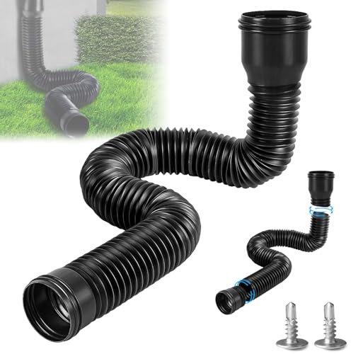 Grondaia flessibile prolunga tubo di scarico, scarico grondaia, prolunga rotonda per tubo di scarico 80/100 mm, estensione per grondaie da 47 a 150 cm, per prati e grondaie (nero, 1 pezzo)