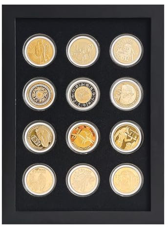 Wooden Challenge Coin Display Shadow Box,12 Coin Display Case,Military Coin Holder Display,Casino Chip Display Case Cabinet Holder,Collector Coin Display Frame ,98% UV protection,with HD Glass