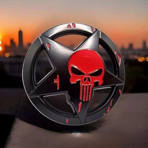 3D Skull Stern Metall Emblem Badge Aufkleber Auto Punisher Kfz Sticker passend für Jeep Land Rover (Schwarz Rot)
