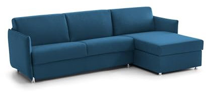 Talamo Italia - Schlafsofa mit Halbinsel Virgilia, Wandelbares Ecksofa für das Wohnzimmer, gepolstert, abnehmbar, 100% Made in Italy-Qualität, 260x160 h90 cm, Blau