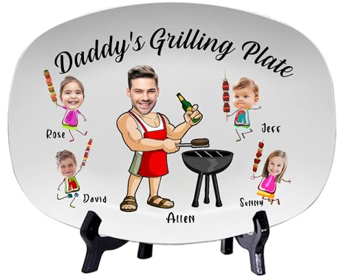 Personalisierte lustige Gesichts-Papas Grillplatte, personalisierte BBQ Papa Grillplatte mit Foto-Namen, Vatertag Weihnachten Geburtstagsgeschenk für Papa Opa Ehemann von Tochter Sohn Ehefrau (Stil 3)