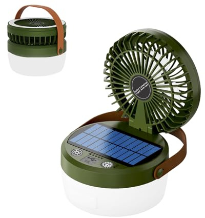 Aartner Solar Camping Ventilator, USB Rechargeable Fan, Tischventilator akku Ventilator Camping Campinglampe, 90º Einstellung nach oben/unten, 4-stufiges Licht, 3-Stufige Windgeschwindigkeit (Grün)