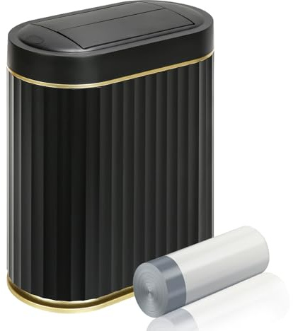 ELPHECO Bathroom Trash Can with Lid Butterfly, Motion Sensor Trash Can Bathroom Decor Automatic Garbage Can Wastebasket Bathroom Accessories, Kitchen, Living Room, Office, Black Gold