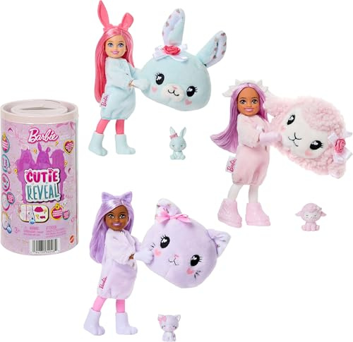 Barbie Cutie Reveal Care Bears Chelsea Small Doll & Accessories, Series 2 with Plush Costume & 6 Surprises Including Color Change (Styles May Vary), JMW63