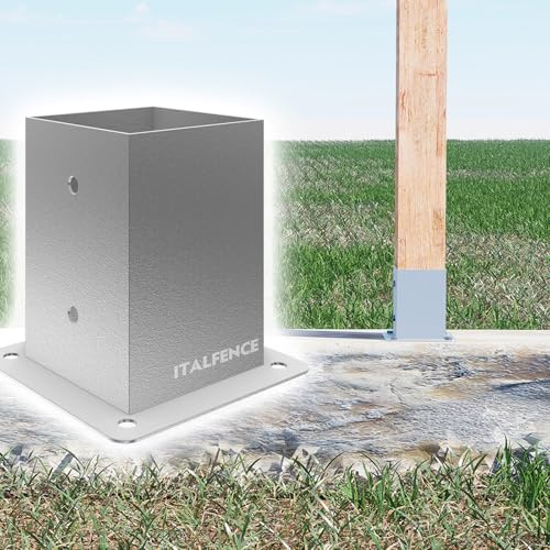 Italfence - Staffa di fissaggio da tassellare in ferro zincato per palo in legno a sezione quadrata (Disponibili tutte le misure) [81x81mm, 1 pezzo]