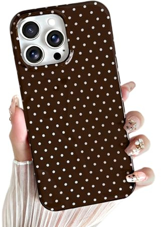 Yeddabox for iPhone 14 Pro Max Case Cute Polka Dot Phone Case Soft TPU Slim Shockproof Phone Cover for Women Girls, Brown