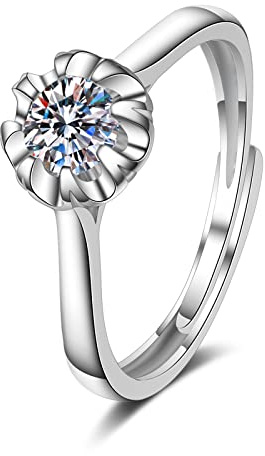Ayoiow Eheringe in Weissgold, Blume Solitär Labordiamant Ring Weißgold Hochzeit, 9K Eheringe Weissgold Echt
