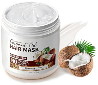 500g Haarmaske Kokos-Öl, Haarkur Kokosöl, Kokosnuss Feuchtigkeit, zur Beruhigung von Trockener Kopfhaut, Weniger Haarbruch und mehr Glanz, Für gebändigtes, für alle Haartypen
