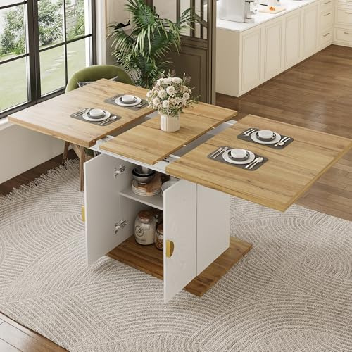 Jaxenor Table à manger extensible (110-140 x 70 cm), table télescopique avec espace de rangement pour 4 à 6 personnes, table de salle à manger avec relief soleil, table de salle à manger pour cuisine