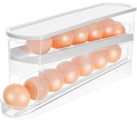 DOITOOL Egg Container for Refrigerator Egg Roller Holder Fridge Pp Material Tiered Design Auto-rolling Mechanism Sleek Minimalist Style Easy to Clean Kitchen Pantry Storage