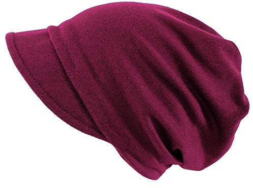 dy_mode Damen Schirmmütze Beanie Mütze mit Schirm Kappe - BM118 (BM118-Weinrot)