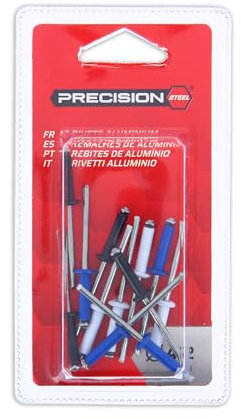 PRECISION STEEL 12 Rivets alu ø4,2mm. Assortiment Blanc-Noir-Bleu