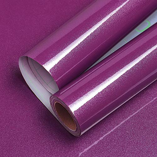Hode Klebefolie Möbel Lila mit Glitzer 30 cm X 300 cm Möbelfolie Selbstklebend Folie Hochglanz Wasserdicht für Möbel Schrank Wand Tapeten