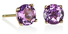 Anakao Ohrringe für Damen mit natürlichen Edelsteinen. Amethyst Ohrstecker aus 9 Karat Gold, besetzt mit 6 mm Edelsteinen. Massiver Gold-Ohrschmuck für Frauen