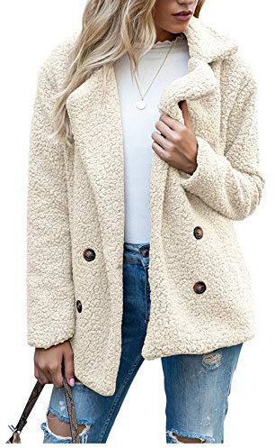 WZDD Giacca di lana autunno inverno, Giacca di lana casual, Cappotto di Lana di Pecora, Giacca da donna,Giacca,Milky white,XL