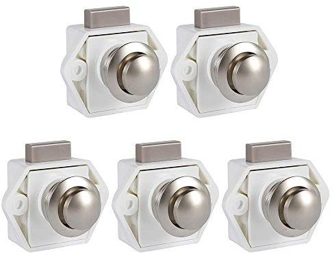 Beenle-Icey 5Pezzi Push Lock Serratura per Mobili Campeggio Caravan Barca Pulsante Interruttore per Armadietti Cassetti Push Lock per Porte Camper Caravan (Bianco)