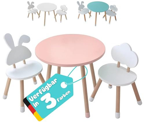 KYWAI®- kindertisch mit 2 stühlen, kindersitzgruppe, aus Holz,Weiß, Kleiner Tisch,kindersitzgruppe, Kinderzimmer, Schlafzimmer, nordischer Stil (Rosa)