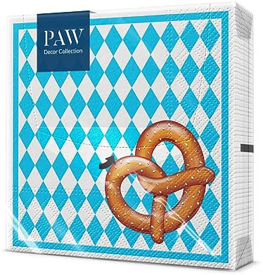 PAW - Servietten 3-lagig (33 x 33 cm) I 20 Stück I Perfekt für Geburtstage, Partys, Hochzeiten, Kommunion und Feiern I Papierservietten Bunt - Oktoberfest, Party, Weiß, Blau I Bavarian Pretzel