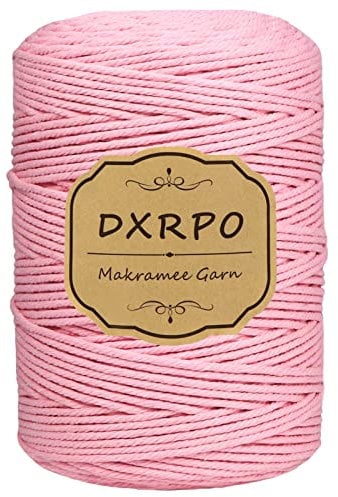 DXRPO Makramee Garn 3 mm x 300 m, Natürliches Makramee, Baumwollgarn Macrame Cord, Baumwollkordel Wird Verwendet Wandbehang, Makramee Blumenampel, DIY Handwerk Pflanze Aufhänger Boho Deko,Rosa