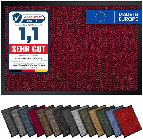 Gentle North Hochwertige Fußmatte rot schwarz 90x120cm groß für Innen & Außen - Schmutzfangmatte rutschfest, waschbar & wetterfest - Fussmatte für Eingangsbereich & Aussenbereich - Läufer Flur dünn