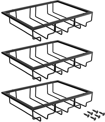 JOIKIT 3 soportes para copas de vino en 3 filas, estante para copas de vino, soporte para copas de vino, colgador para copas de vino bajo el armario, colgador para copas de vino