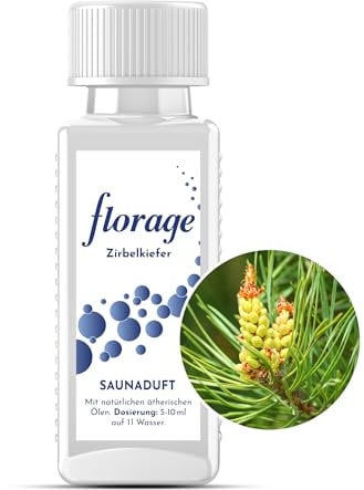Florage 100ml Saunaaufguss ZIRBELKIEFER - 50 Jahre Erfahrung als deutsche Duftmanufaktur, hochergiebiges Aufgussmittel für die Sauna, viele Aufguss Düfte, vegan und ohne Tierversuche, auch als Set