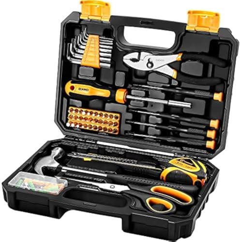 DEKOPRO Kit di utensili manuali generici per la casa con custodia in plastica, kit di attrezzi multiuso per la casa, include strumenti essenziali per riparazioni in ufficio e università, 50 pezzi