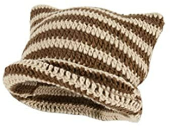Knitted Hat with Cat Ears, Niedliche Katzenohren-Beanie-Mütze, Damen Winter Katzenohren Hüte Weich Slouchy Gestreifte Strickmütze Trendy Warm Häkeln Geflochten Strickmützen (Coffee)