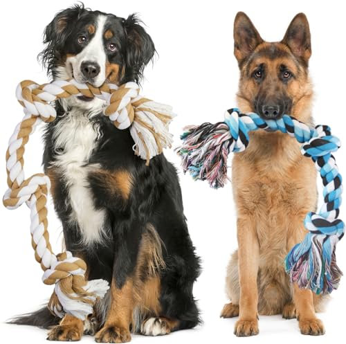 GaiusiKaisa Deux Jouets De Chien Extra Gros pour Mâcher Agressifs - 74 cm + 58 cm De Corde Indestructible Toys pour Chiens Grands Et Moyens, Corde De Coton pour La Remorque De Guerre
