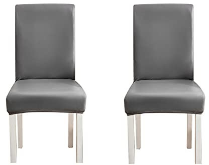 WWYL Esszimmer Stuhlhussen 2er/4er/6er Set, Wasserdichtes Pu Leder Stretch Stuhl-Universell Stuhlhussen Haus Büro Restaurant, Dekor Moderne Spann-Abdeckung (Grau,2-Stück)