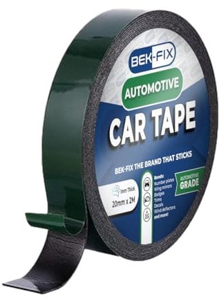 BEK-FIX® Car Number Plate Tape, Automotive Grade Vehicle Registration Adhesive, sticky pads, adhesive tape, License Plates, Wing Mirrors, Trims, Decals, Badges 1mm x 20mm x 2M