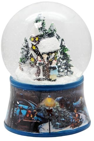 Schneekugel Weihnachtsspaziergang Weihnachtssinger auf Sockel nostalgische Eisläufer blau Weihnachten Winter mit Spieluhr - 100mm breit * 20130