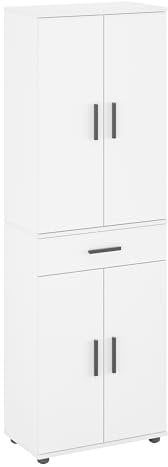 KOMTO Mehrzweckschrank 60 cm Breit - Schrank Weiß, Kleiderschrank mit 1 Schublade, Hochschrank, Büroschrank, Bücherschrank mit 4 Türen | Porto 180 х 34 х 60 cm