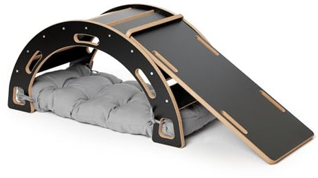 Garronda Ensemble 3 en 1 Arche d'escalade avec Toboggan et Coussin Jouet Montessori pour Enfants dès 1 an GD-0060 (Noir Arche d'escalade avec Toboggan et Coussin)
