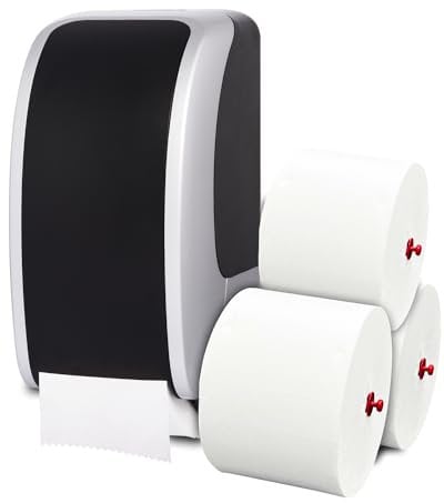 Cosmos Toilettenpapierspender Doppelrollen Set - 1 Spender für Cosmos Toilettenpapierrollen + 360m Toilettenpapier- 3 lagig - Ultra ERGIEBIG wie 26 übliche Rollen - Wandmontage, Silber/Schwarz
